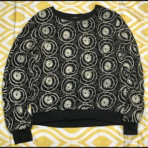 Forever 21 Black Embroidered Gold Swirl Sweater